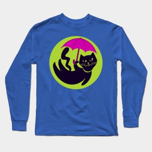 Black Cat/Magenta Umbrella Long Sleeve T-Shirt